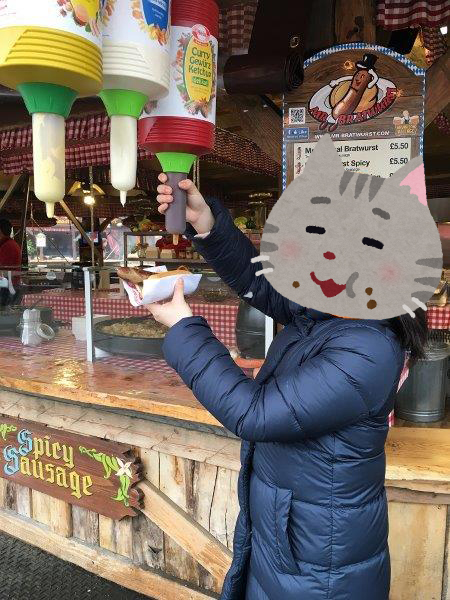 イギリス、ロンドン、旅行、ウィンターワンダーランド、クリスマスマーケット、ケチャップ
